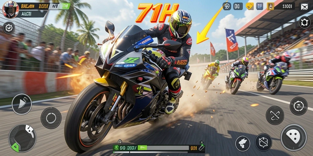 Tampilan gameplay balap motor yang seru di 71H.