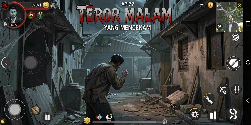 Tampilan gameplay seram dalam API77 yang penuh ketegangan.