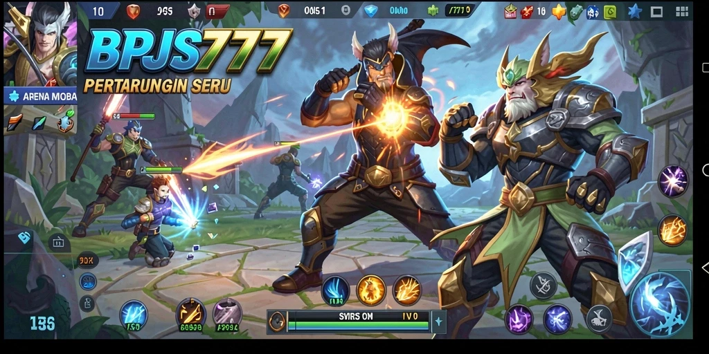 Screenshot gameplay BPJS777 menampilkan pertarungan seru di arena MOBA.