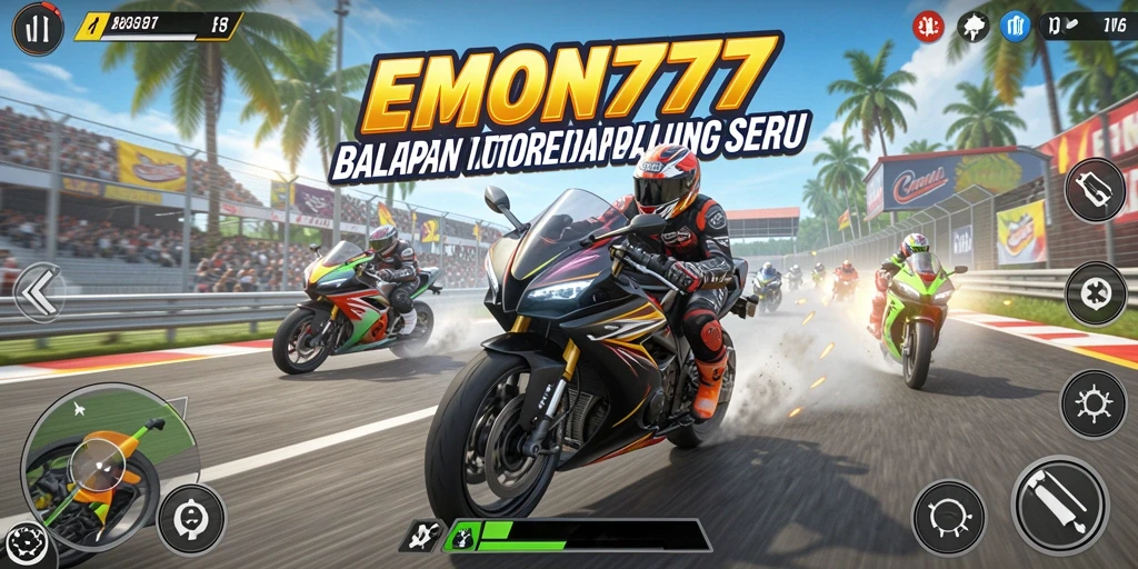 Tampilan gameplay seru dalam balapan motor EMON777.
