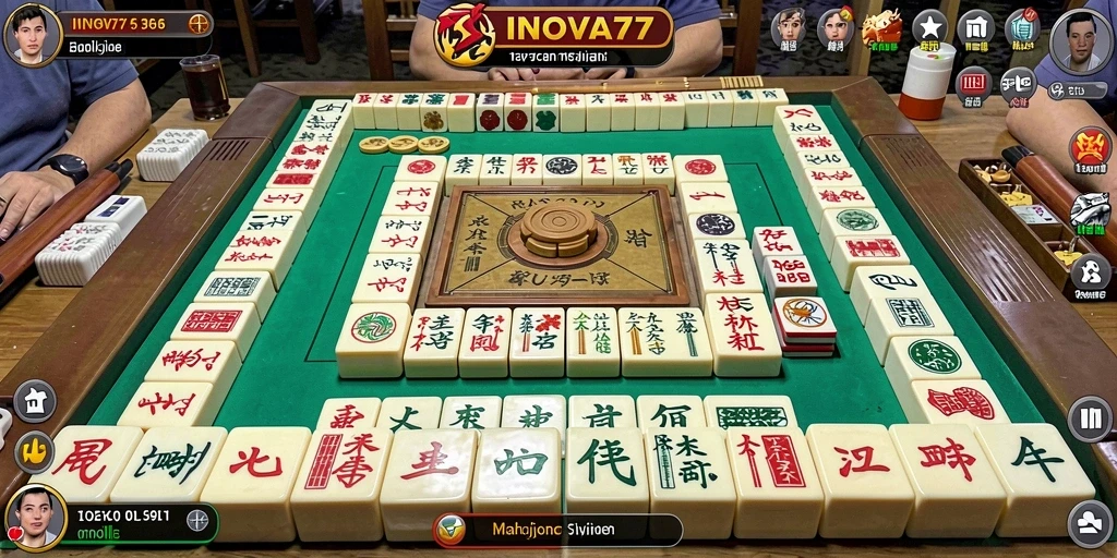 Screenshot gameplay INOVA77 menampilkan suasana permainan Mahjong yang seru.