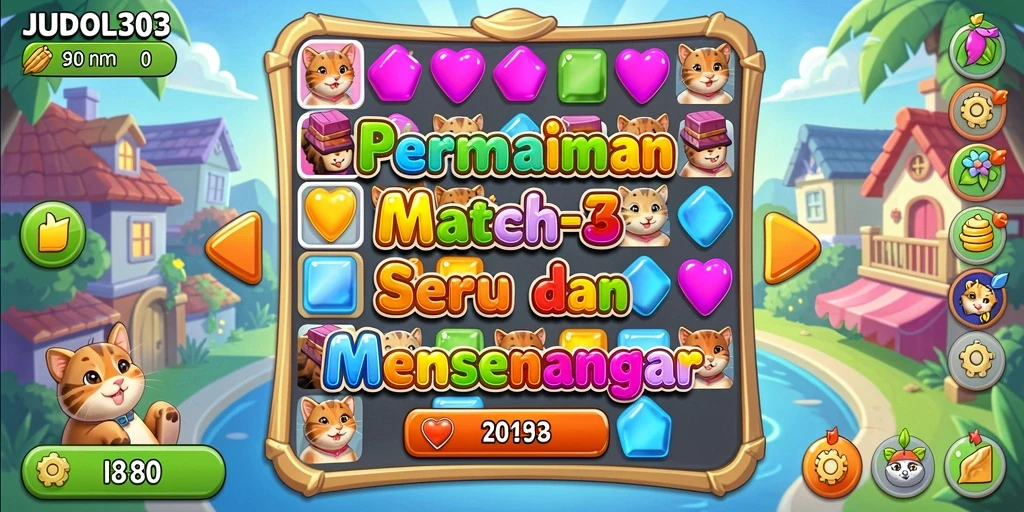 Tampilan visual menakjubkan dalam JUDOL303 yang menampilkan gameplay Match-3.