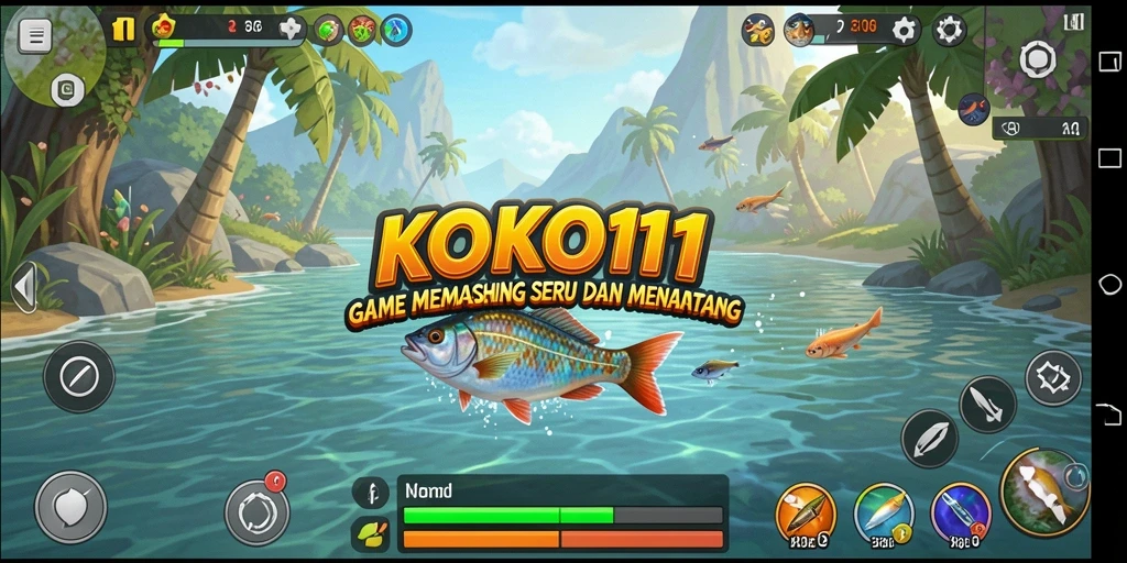 Tampilan gameplay KOKO11 dengan berbagai aktivitas memancing.