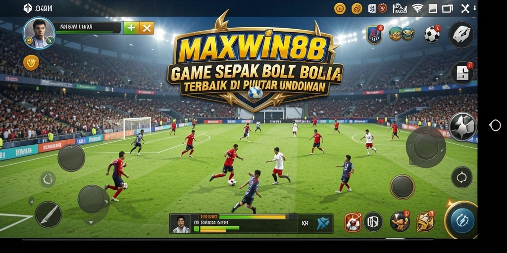 Screenshot gameplay <strong>MAXWIN88</strong> yang menampilkan aksi seru di lapangan sepak bola.
