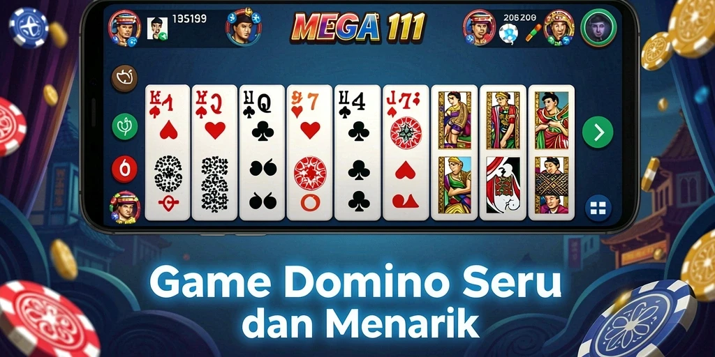 Tampilan gameplay seru dalam MEGA111 yang menghadirkan permainan Domino.