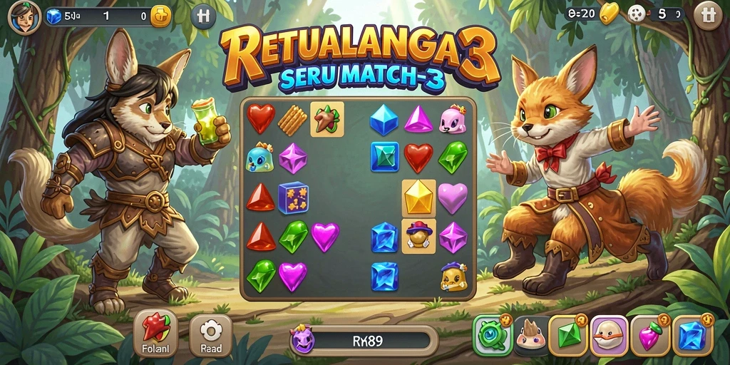Gameplay menarik di dunia Match-3 yang penuh warna.