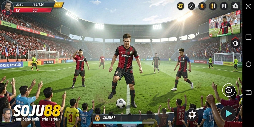 Gameplay <strong>SOJU88</strong> menampilkan aksi sepak bola yang mendebarkan.