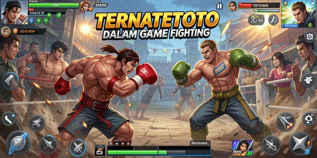 Screenshot utama TERNATETOTO dengan aksi pertarungan intens dan karakter menarik.
